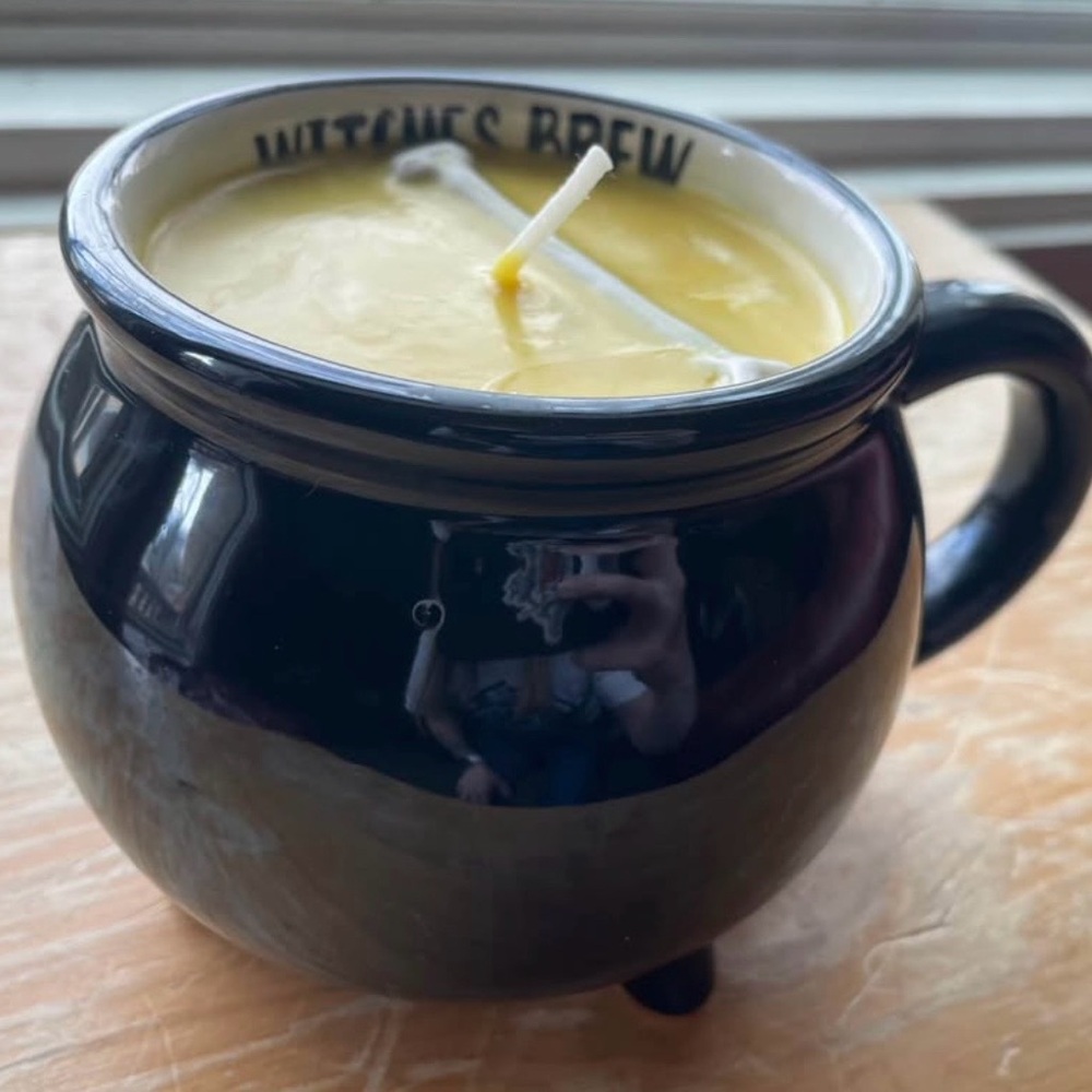 Black Cauldron Candle with Yellow Wax